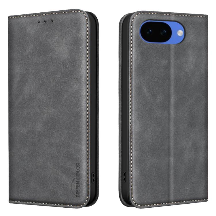 

For Google Pixel 10a BINFEN COLOR Calfskin Texture Magnetic RFID Vegan Leather Phone Case(Black)