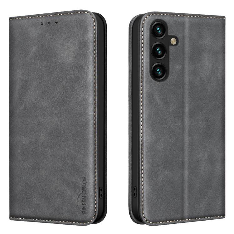 

For Samsung Galaxy A57 5G BINFEN COLOR Calfskin Texture Magnetic RFID Vegan Leather Phone Case(Black)