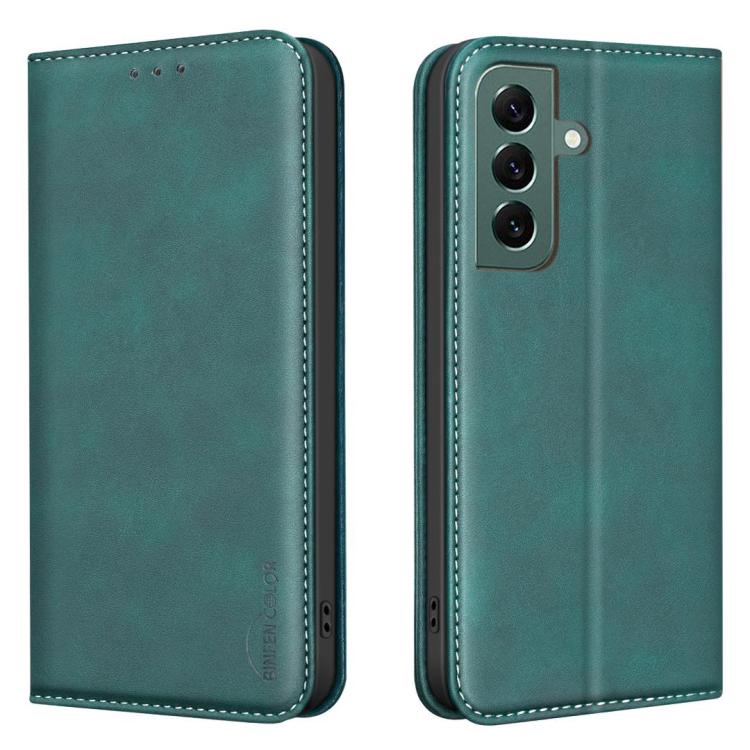 For Samsung Galaxy S24 5G / S25 5G BINFEN COLOR Calfskin Texture Magnetic RFID Vegan Leather Phone Case(Green)