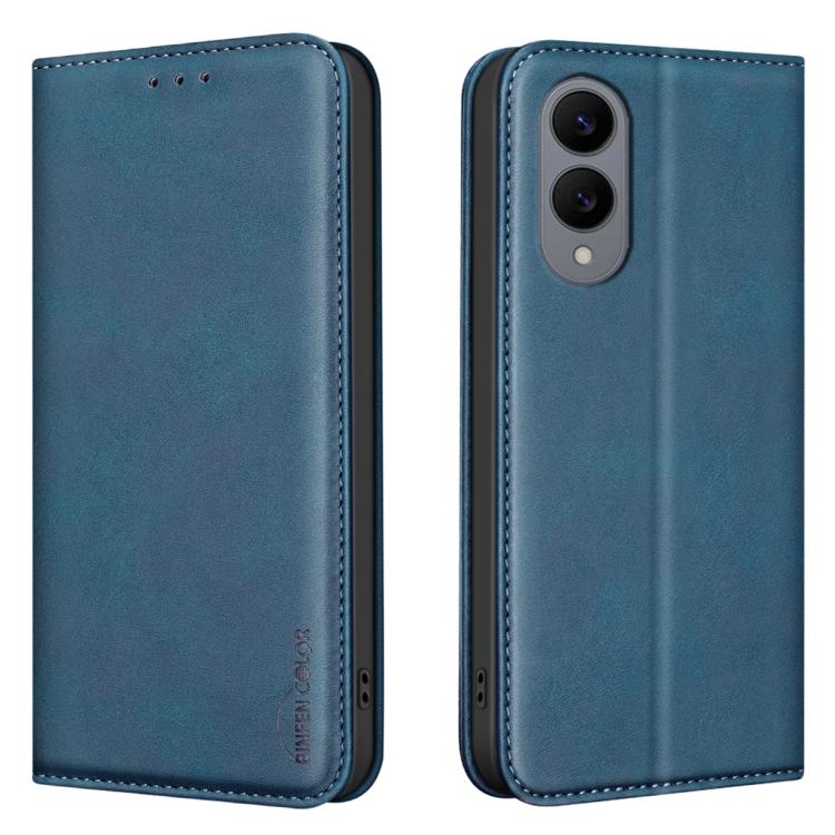 For Samsung Galaxy S25 Edge 5G BINFEN COLOR Calfskin Texture Magnetic RFID Vegan Leather Phone Case(Blue) — купить у Sunsky-online WW