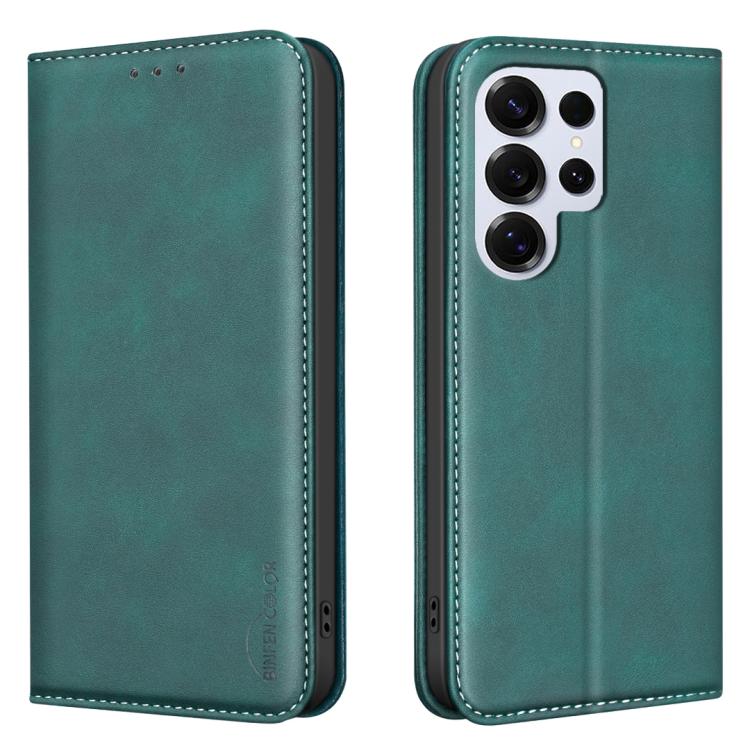 

For Samsung Galaxy S25 Ultra 5G BINFEN COLOR Calfskin Texture Magnetic RFID Vegan Leather Phone Case(Green)
