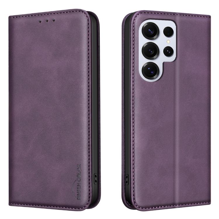 For Samsung Galaxy S25 Ultra 5G BINFEN COLOR Calfskin Texture Magnetic RFID Vegan Leather Phone Case(Purple) — купить у Sunsky-online WW