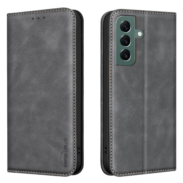 

For Samsung Galaxy S26+ 5G BINFEN COLOR Calfskin Texture Magnetic RFID Vegan Leather Phone Case(Black)