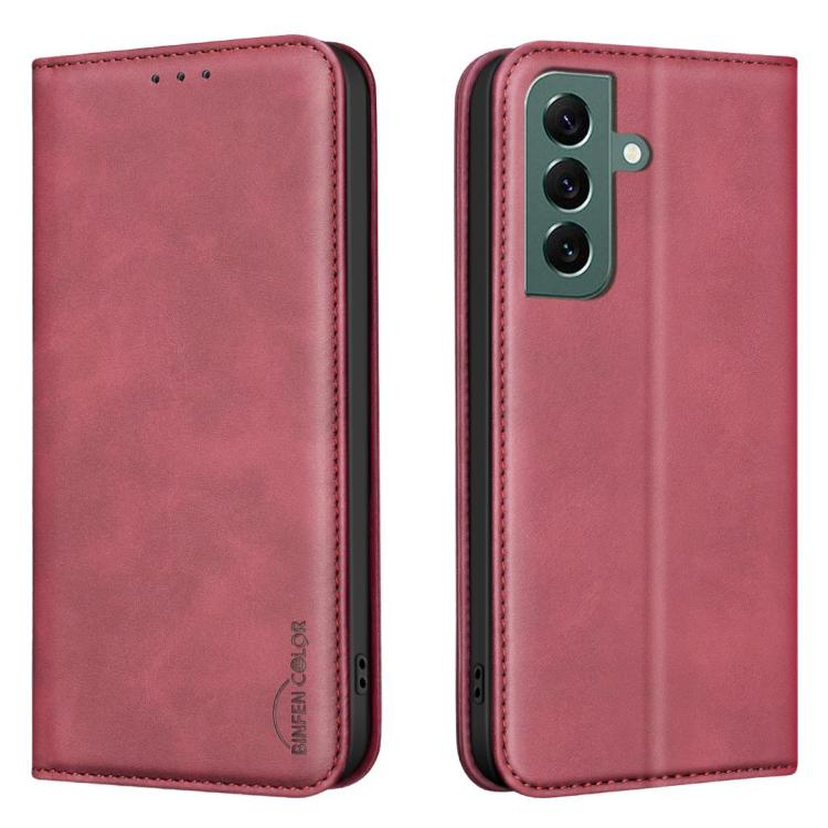 For Samsung Galaxy S26+ 5G BINFEN COLOR Calfskin Texture Magnetic RFID Vegan Leather Phone Case(Red)