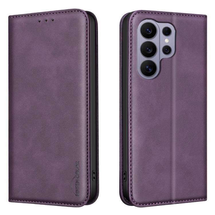 

For Samsung Galaxy S26 Ultra 5G BINFEN COLOR Calfskin Texture Magnetic RFID Vegan Leather Phone Case(Purple)