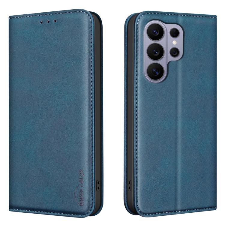

For Samsung Galaxy S26 Ultra 5G BINFEN COLOR Calfskin Texture Magnetic RFID Vegan Leather Phone Case(Blue)