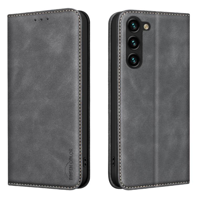 For Galaxy S26 FE 5G BINFEN COLOR Calfskin Texture Magnetic RFID Vegan Leather Phone Case(Black)