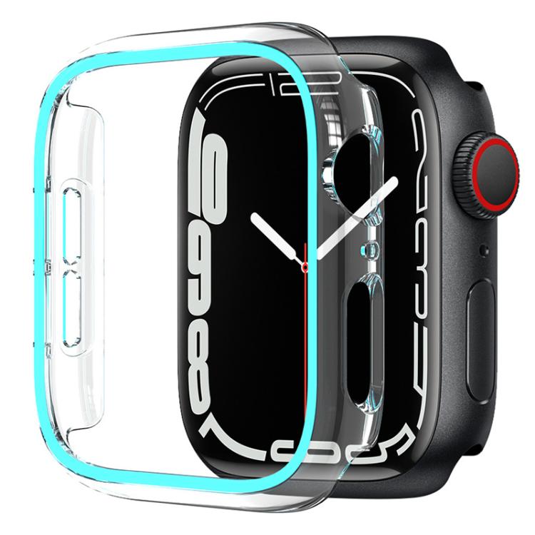 For Apple Watch Series 44mm XDfind Transparent Luminous Half Coverage Hollow PC Watch Case(Cyan)