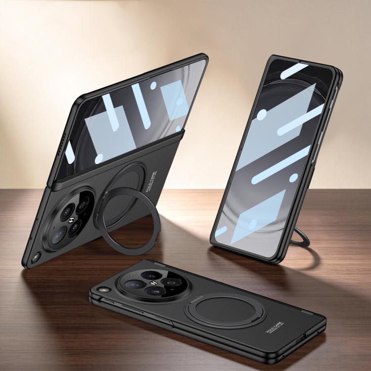 

For OPPO Find N6 5G GKK Integrated Magnetic Folding Hinge Full Coverage Phone Case with Rotating Holder(Black)