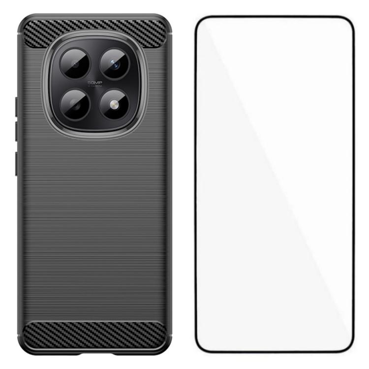 For Xiaomi Poco M8 Pro 5G WANLONFENG Brushed Texture Shockproof TPU Phone Case with Screen Film(Black)