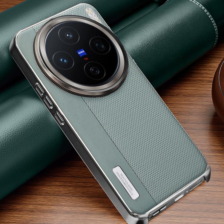 For vivo X200 Electroplated Matte Frame Dual Color Splicing Vegan Leather Phone Case(Cyan)