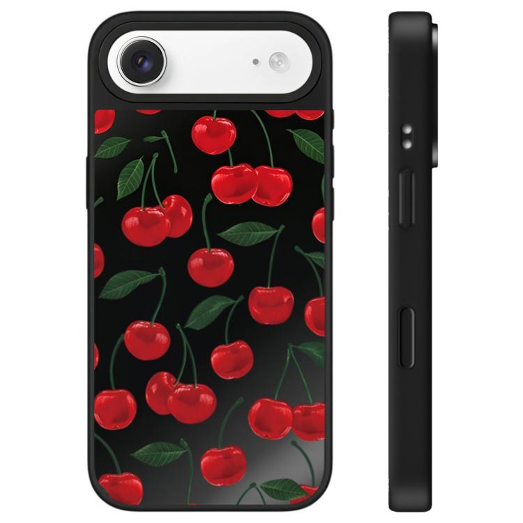 For iPhone Air Leopard Cherry Series Pattern Camera Control Button Mirror Phone Case(Cherrys with Leaves)