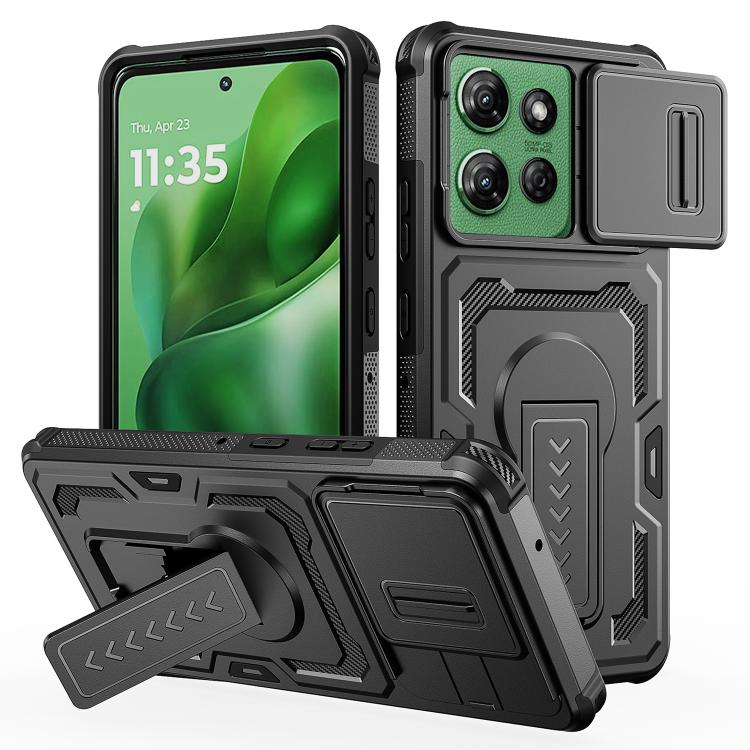 

For Motorola Moto G Power 2025 / 2026 Slid Camera Shield Invisible Holder PC Hybrid TPU Phone Case(Black)