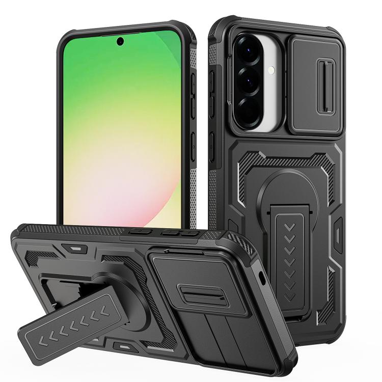 

For Galaxy A57 5G Slid Camera Shield Invisible Holder PC Hybrid TPU Phone Case(Black)