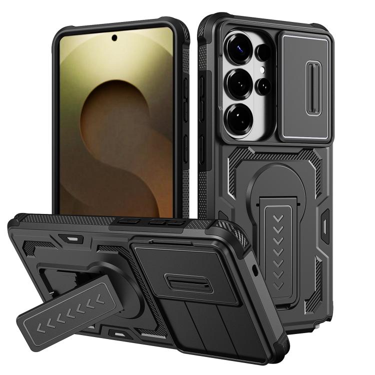 

For Galaxy S26 Ultra 5G Slid Camera Shield Invisible Holder PC Hybrid TPU Phone Case(Black)