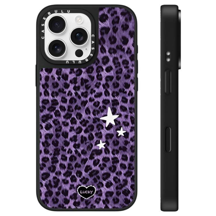 

For iPhone 16 Pro Max Stars Leopard Series Pattern Mirror Phone Case(Purple Leopard)