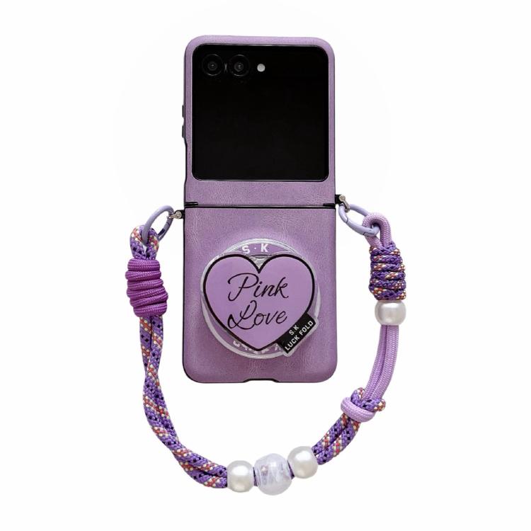 

For Motorola Razr 50 / 60 / 70 Vegan Leather Side Buckle Magnetic Shockproof Phone Case with Hand Strap(Purple)