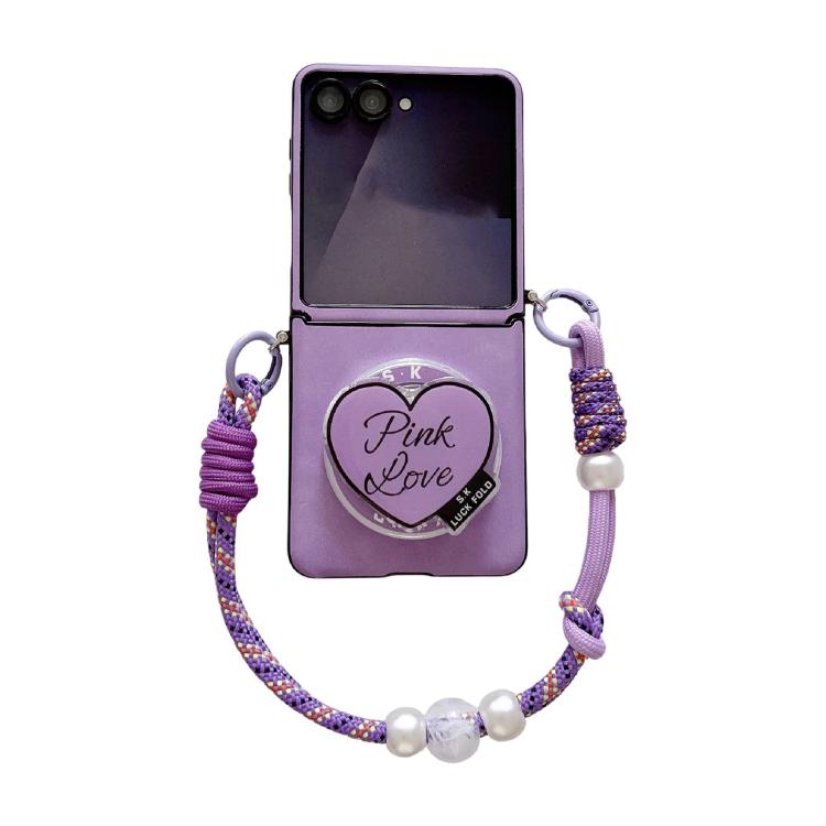 

For Galaxy Z Flip6 / 7 FE Vegan Leather Side Buckle Magnetic Shockproof Phone Case with Hand Strap(Purple)
