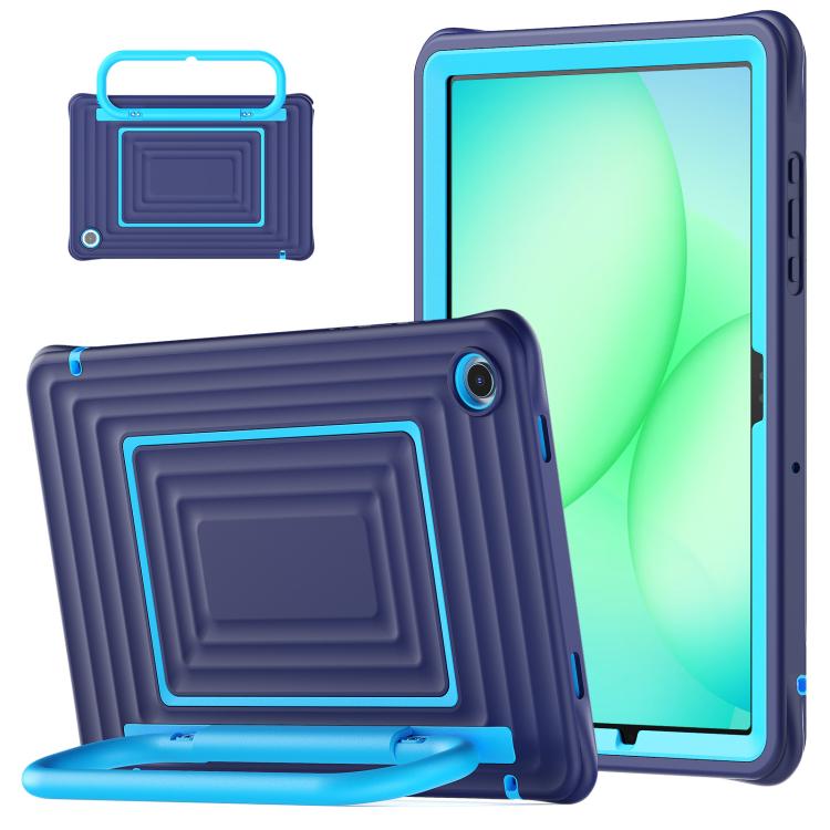 

For Galaxy Tab A11+ / A9+ Handle Holder Ripple Silicone Hybrid PC Tablet Case with Shoulder Strap(Navy Blue)