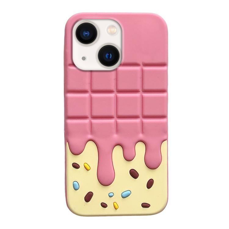 For iPhone 14 Candy Chocolate Silicone Phone Case(Yellow Pink)