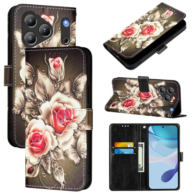 

For Blackview WAVE 7C Colored Drawing Pattern Plain Weave Leather Phone Case(Roses On Black)