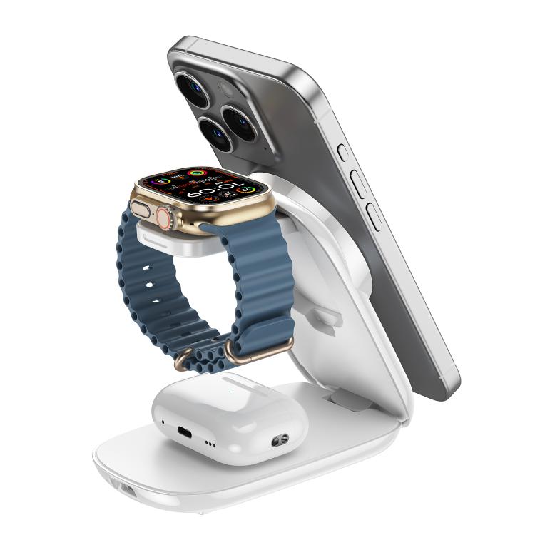 HAMTOD M72 15W Foldable 3 in 1 Magnetic Wireless Charger Stand(White)