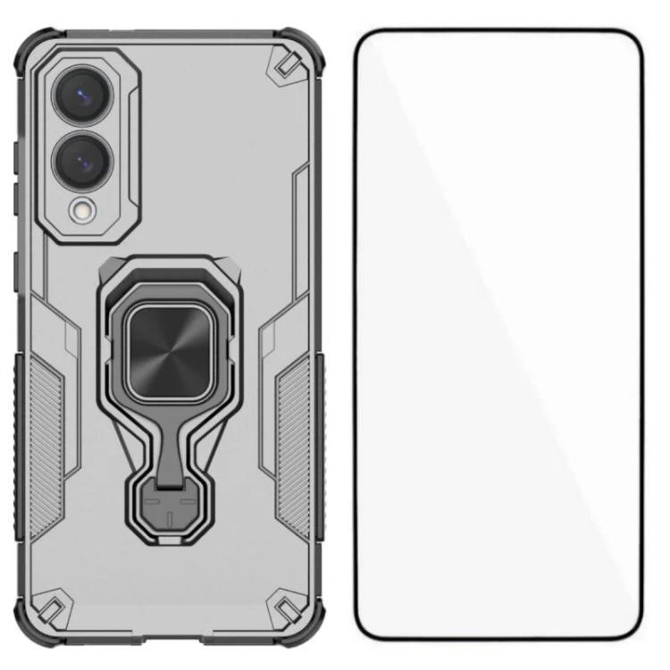 

For Galaxy S25 Edge 5G WANLONFENG Metal Kickstand Phone Case with Screen Protector(Grey)