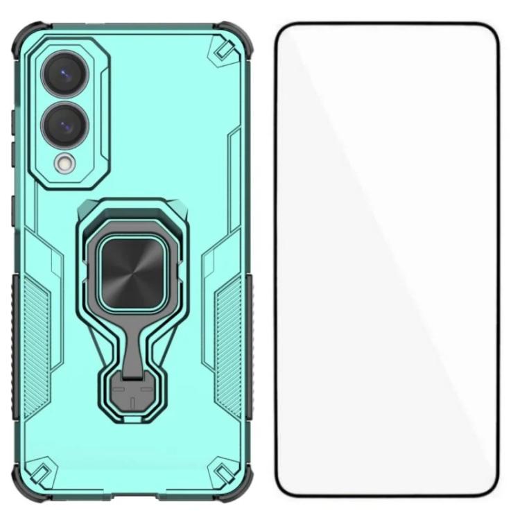 

For Galaxy S25 Edge 5G WANLONFENG Metal Kickstand Phone Case with Screen Protector(Green)