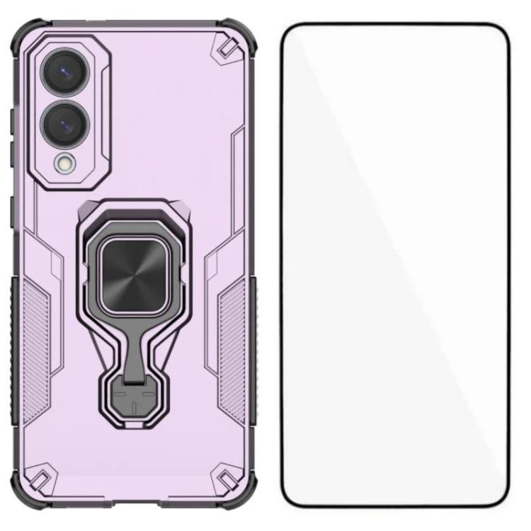 

For Galaxy S25 Edge 5G WANLONFENG Metal Kickstand Phone Case with Screen Protector(Purple)
