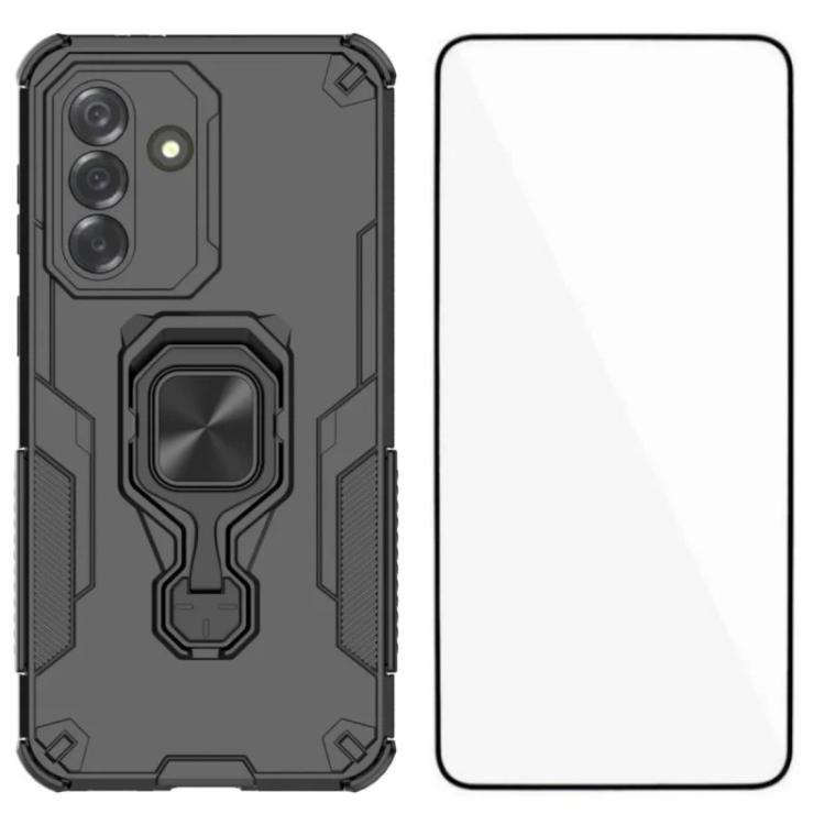 

For Galaxy S25 FE 5G WANLONFENG Metal Kickstand Phone Case with Screen Protector(Black)