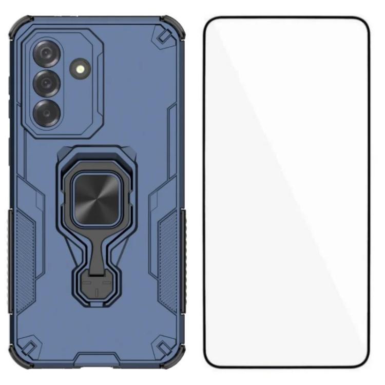 

For Galaxy S25 FE 5G WANLONFENG Metal Kickstand Phone Case with Screen Protector(Blue)