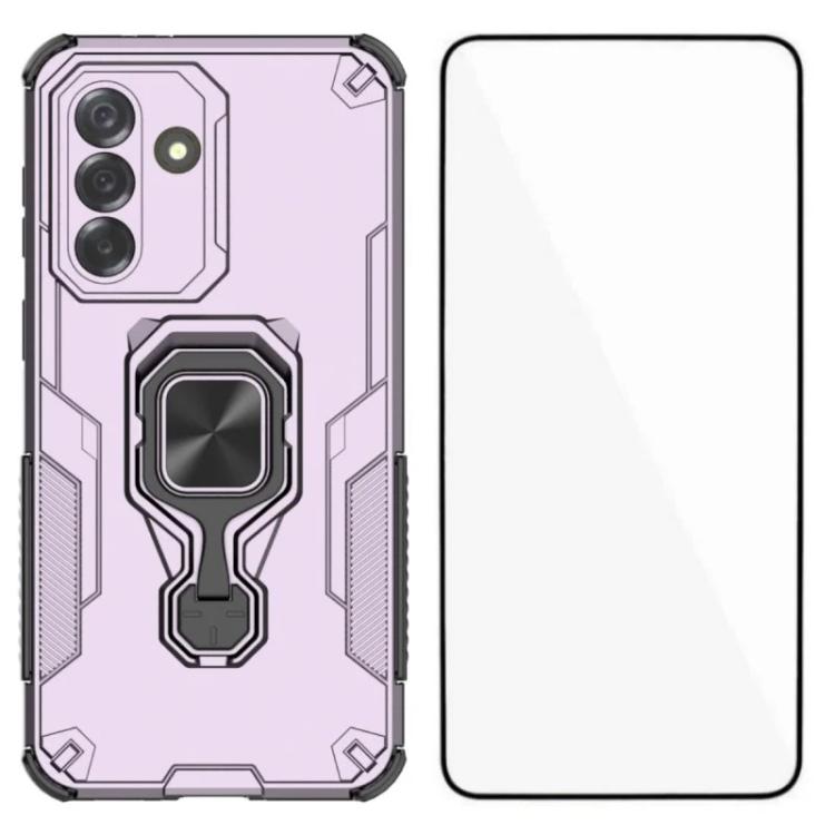 For Galaxy S25+ 5G WANLONFENG Metal Kickstand Phone Case with Screen Protector(Purple)
