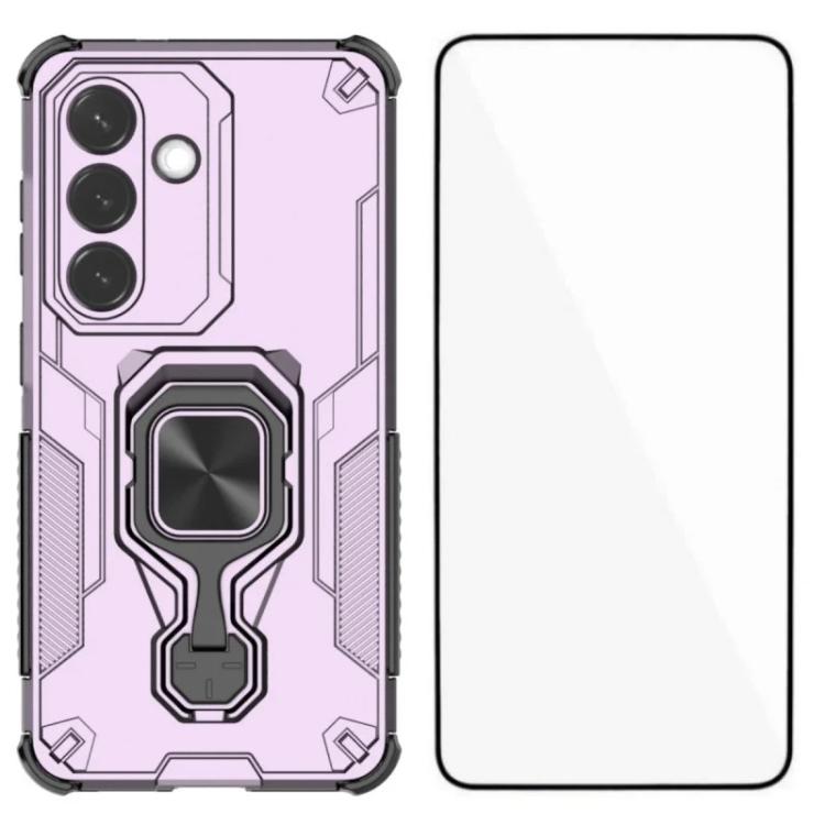 For Galaxy S26 5G WANLONFENG Metal Kickstand Phone Case with Screen Protector(Purple)