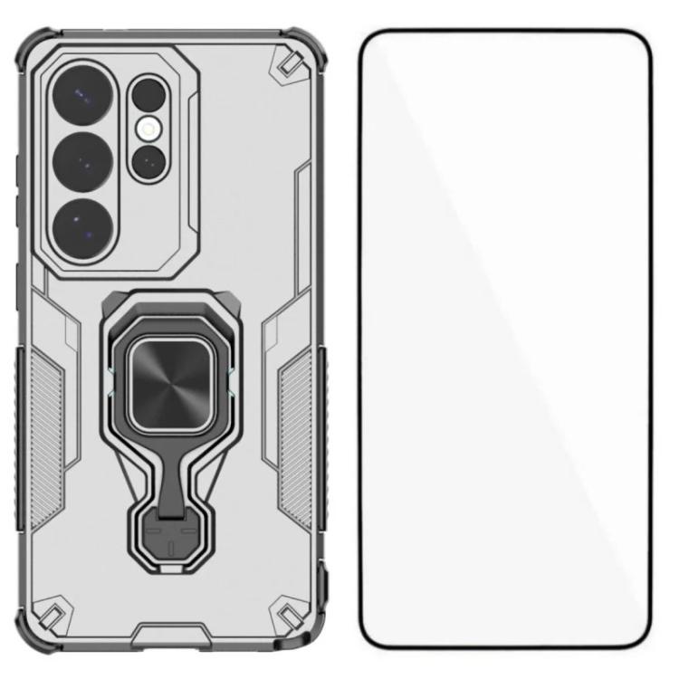 

For Galaxy S26 Ultra 5G WANLONFENG Metal Kickstand Phone Case with Screen Protector(Grey)