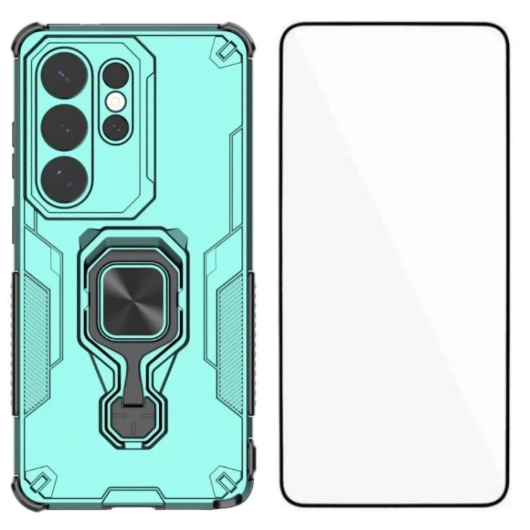 

For Galaxy S26 Ultra 5G WANLONFENG Metal Kickstand Phone Case with Screen Protector(Green)