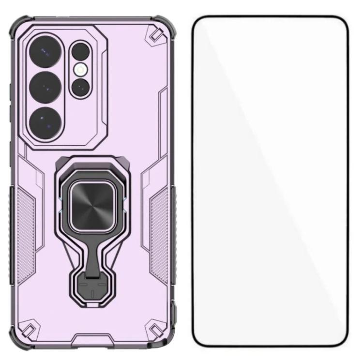 For Galaxy S26 Ultra 5G WANLONFENG Metal Kickstand Phone Case with Screen Protector(Purple)