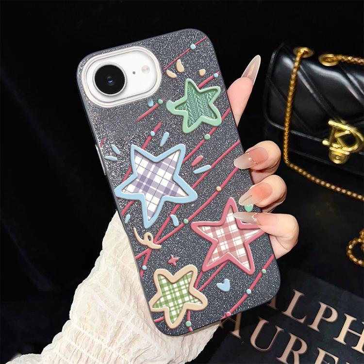 

For iPhone 17e / 16e Stars Pattern IMD Glitter PC Hybrid TPU Phone Case(Black)