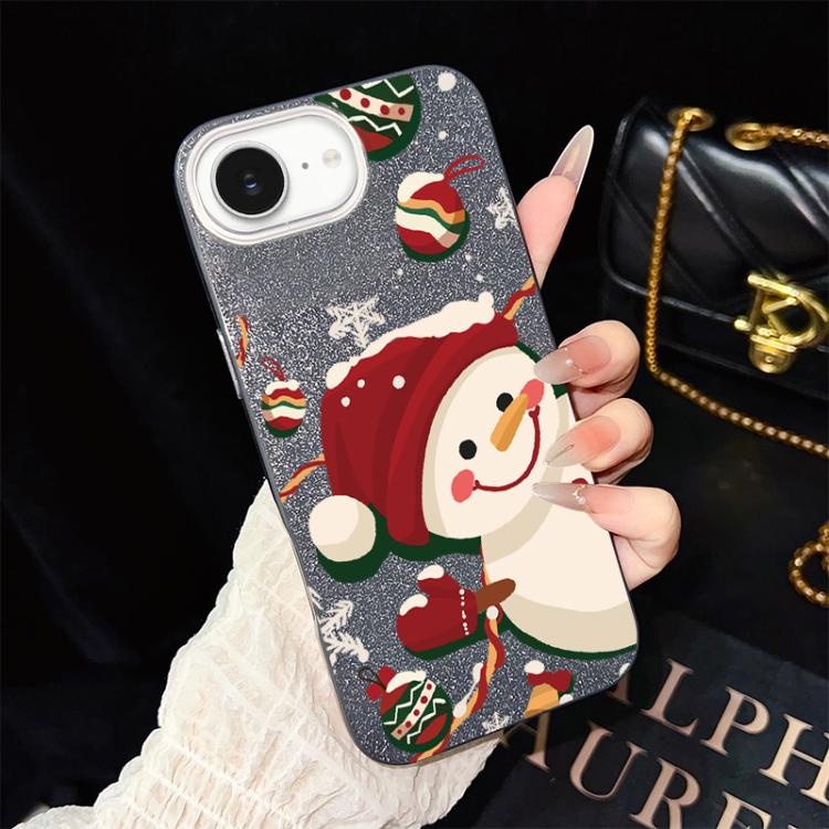 

For iPhone 17e / 16e Christmas Pattern IMD Glitter PC Hybrid TPU Phone Case(Black)