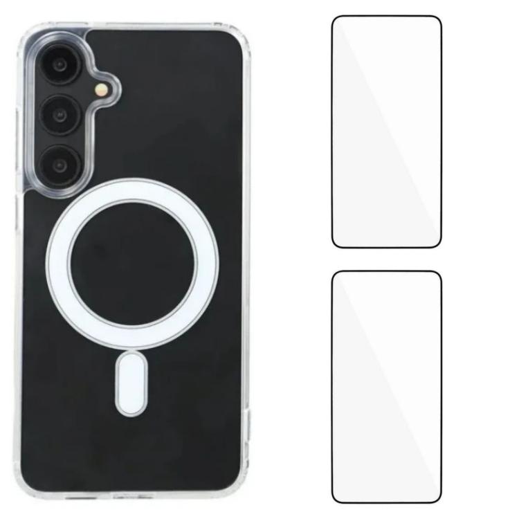 

For Galaxy S26+ 5G WANLONFENG High-Transparency Magnetic Acrylic Phone Case with 2pcs Screen Films(Transparent)