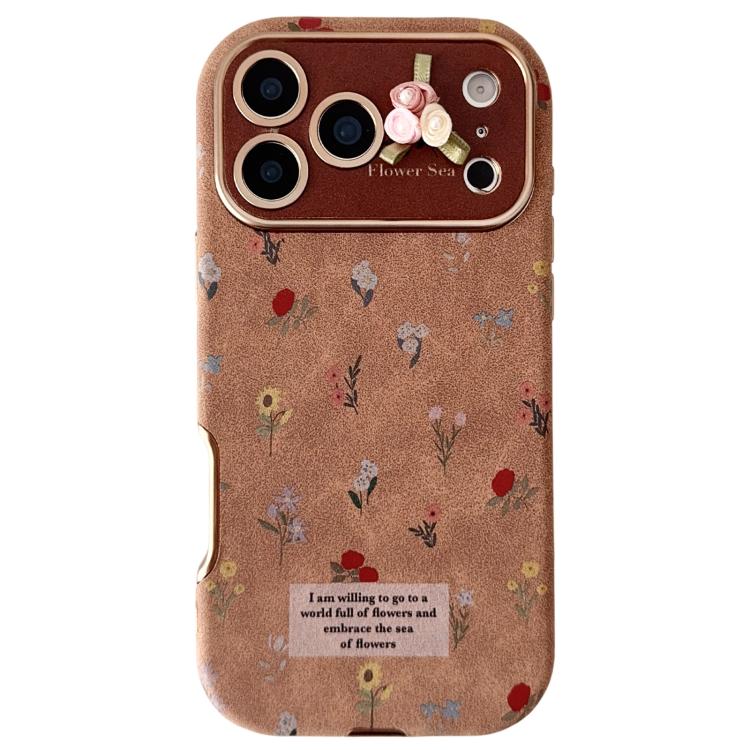 For iPhone 17 Pro Large Window Desert Gold Small Floral Soft TPU Phone Case(3D Ribbon Flowers) — купить у Sunsky-online WW