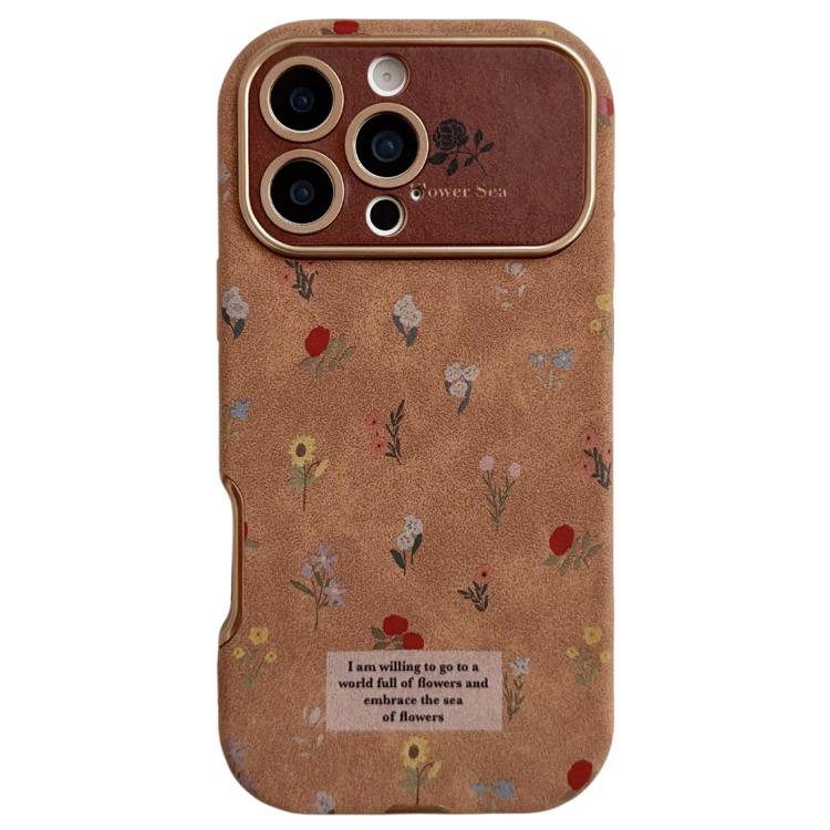 For iPhone 16 Pro Max Large Window Desert Gold Small Floral Soft TPU Phone Case(Black Rose) — купить у Sunsky-online WW