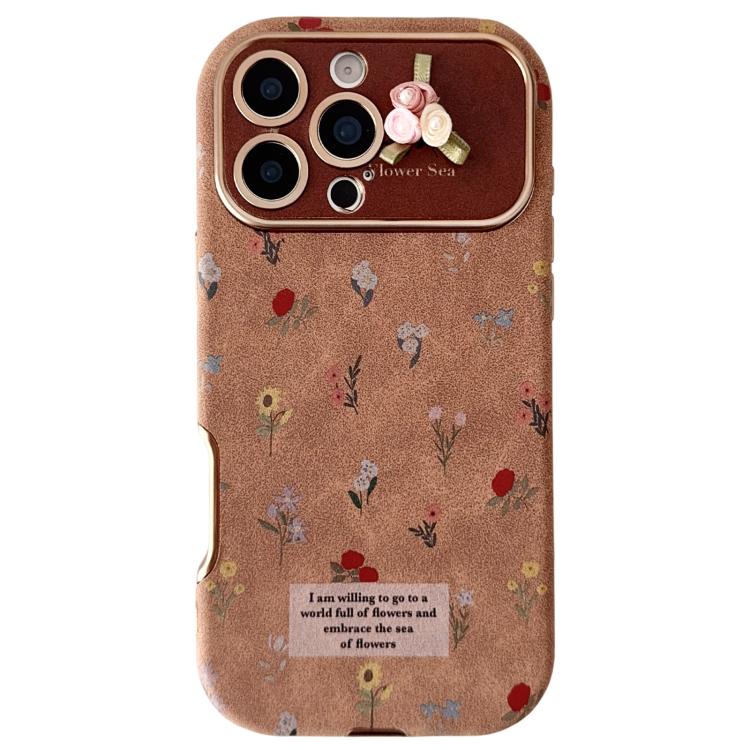 For iPhone 16 Pro Large Window Desert Gold Small Floral Soft TPU Phone Case(3D Ribbon Flowers) — купить у Sunsky-online WW