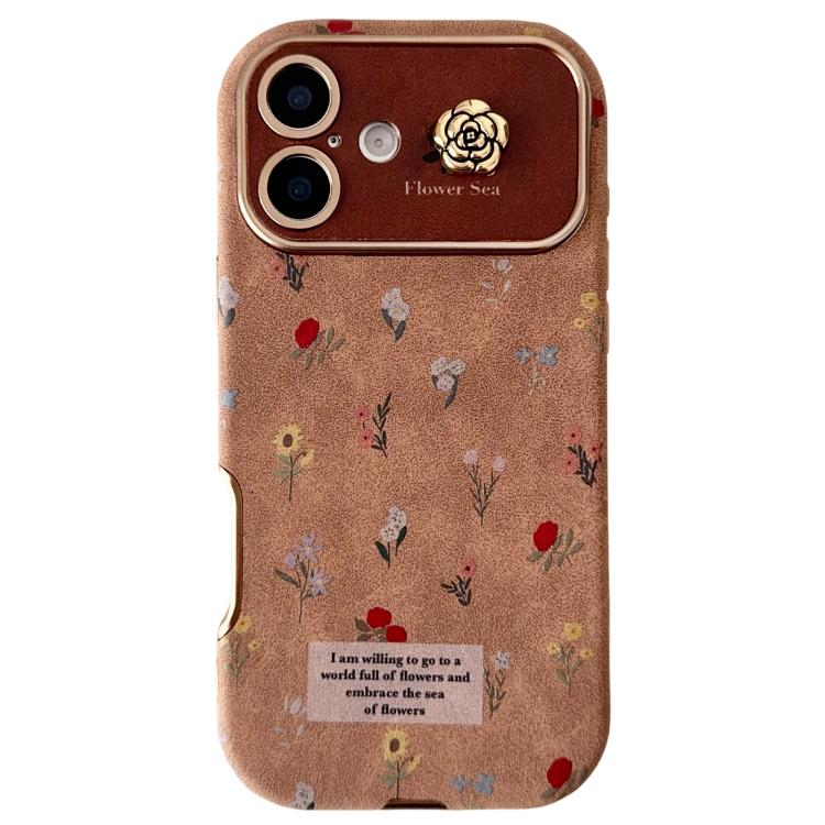 For iPhone 16 Large Window Desert Gold Small Floral Soft TPU Phone Case(Gold Camellia) — купить у Sunsky-online WW