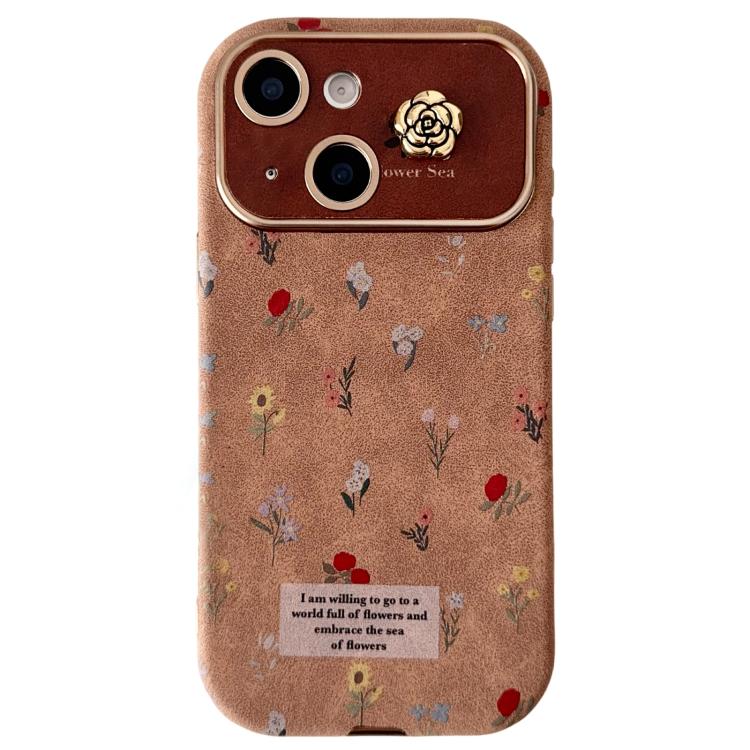 For iPhone 14 Large Window Desert Gold Small Floral Soft TPU Phone Case(Gold Camellia) — купить у Sunsky-online WW