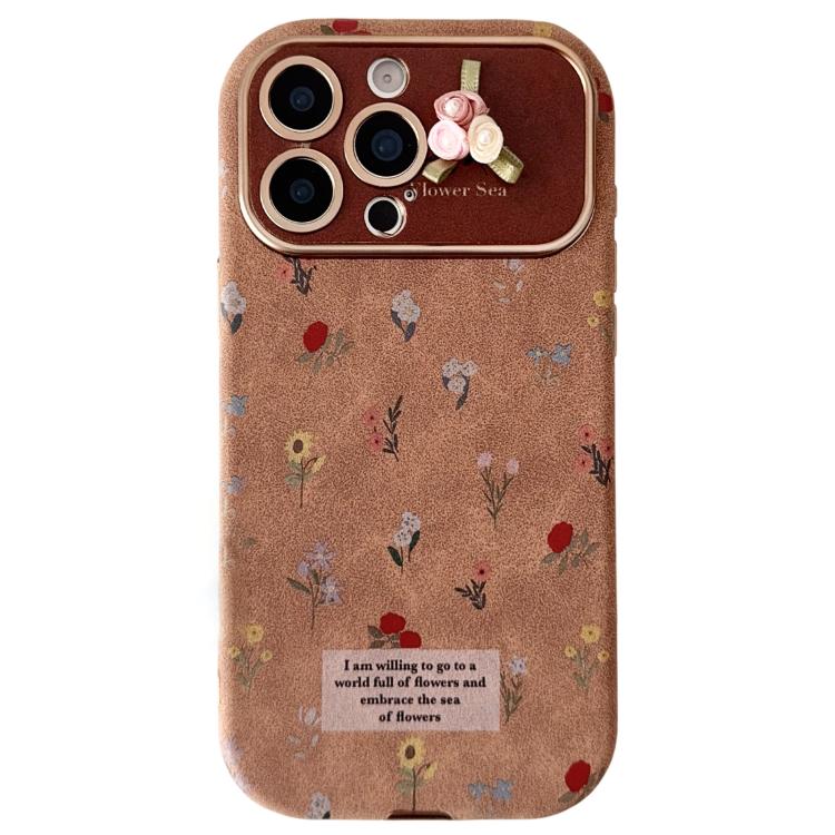 For iPhone 12 Pro Max Large Window Desert Gold Small Floral Soft TPU Phone Case(3D Ribbon Flowers)