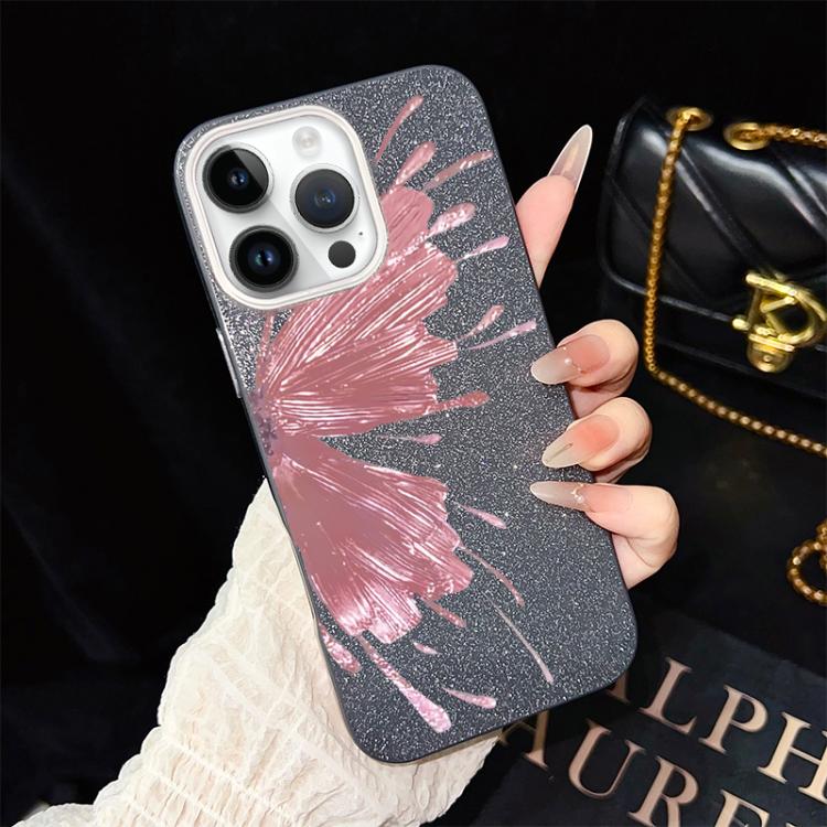 For iPhone 12 Pro Half Butterfly Pattern IMD Glitter PC Hybrid TPU Phone Case(Black)