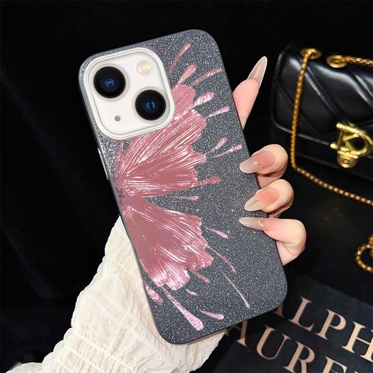 For iPhone 14 Plus Half Butterfly Pattern IMD Glitter PC Hybrid TPU Phone Case(Black)