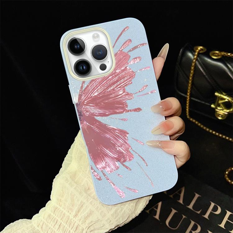 For iPhone 14 Pro Half Butterfly Pattern IMD Glitter PC Hybrid TPU Phone Case(Blue)
