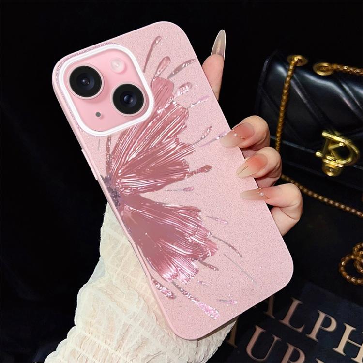 For iPhone 15 Plus Half Butterfly Pattern IMD Glitter PC Hybrid TPU Phone Case(Pink)