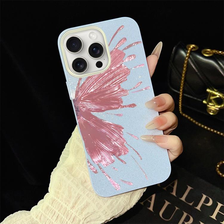 For iPhone 15 Pro Half Butterfly Pattern IMD Glitter PC Hybrid TPU Phone Case(Blue)